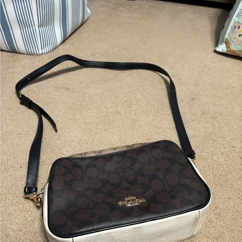 Coach Signature Brown and Cream Crossbody Bag